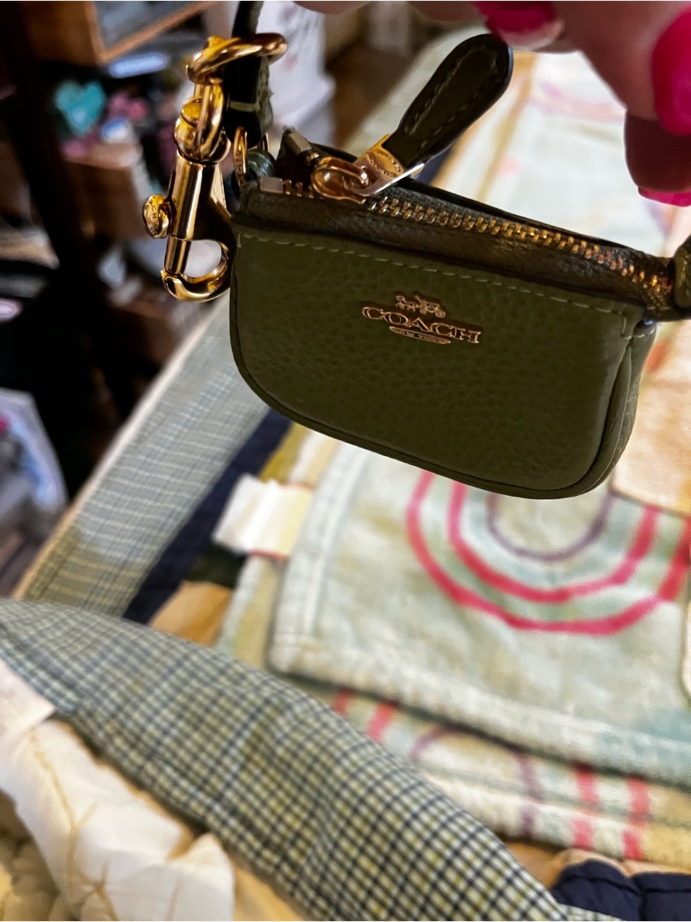 Coach Olive Pebbled Leather Green Bag Charm Vintage - Picture 15 of 15